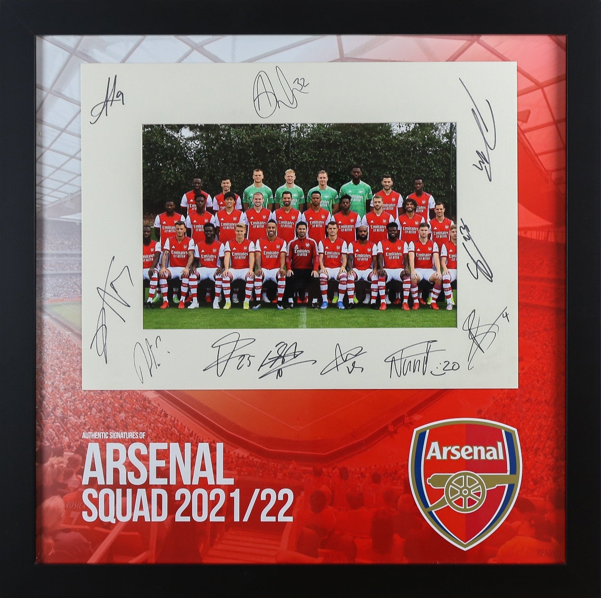 Multi Signed Arsenal 2021/2022 Squad Mount Framed Display - Memorabilia Framers Shop